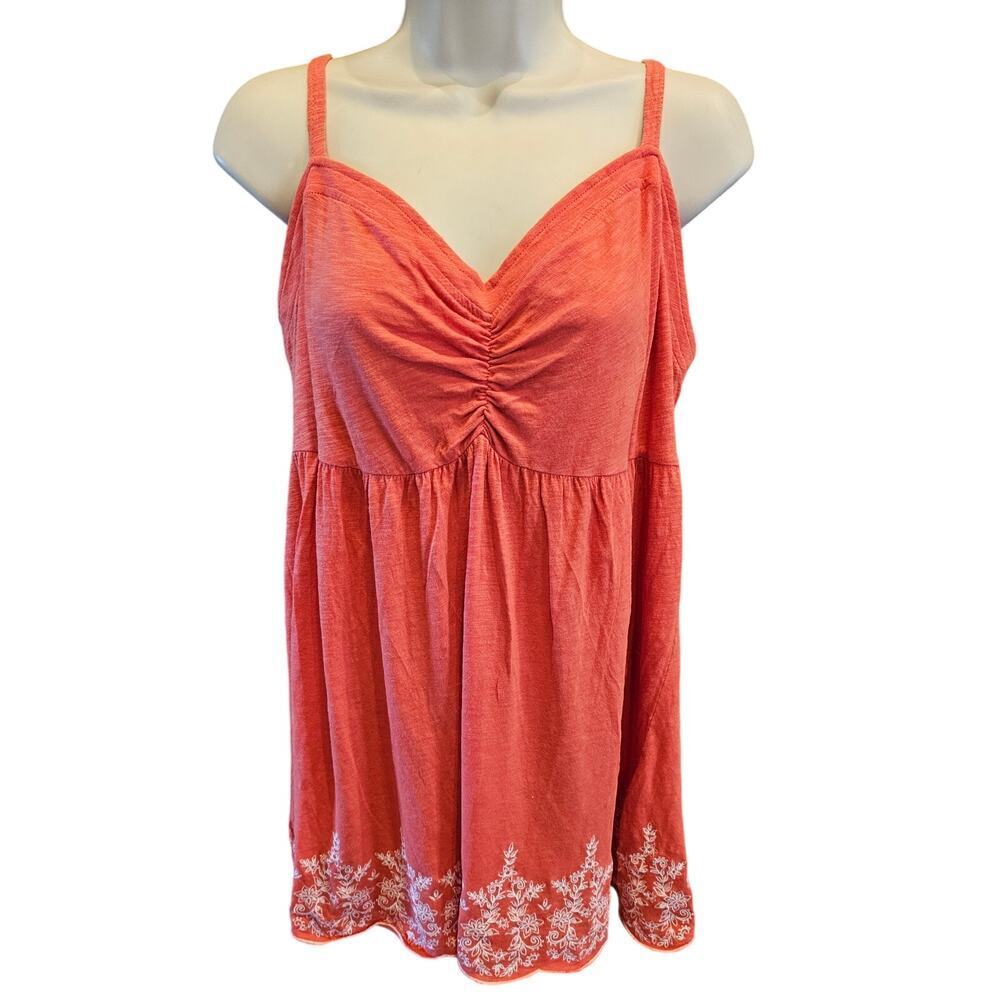 Torrid sz 1X coral tunic tank adjustable boho embroidered trim peasant summer